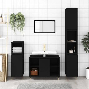 Fekete szerelt fa fürdőszobaszekrény 30 x 30 x 100 cm
