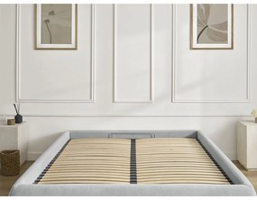 Világosszürke kárpitozott ágyneműtartós-ágytámla nélkül franciaágy ágyráccsal 180x200 cm Inera – Bobochic Paris