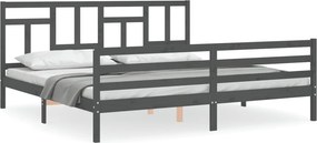 vidaXL szürke tömör fa ágykeret fejtámlával 200 x 200 cm