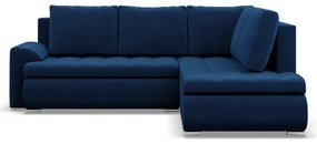 Tokio sarokkanapé, L alakú háttámlával, 2 ágyneműtartóval, bársony, jobboldali, kék