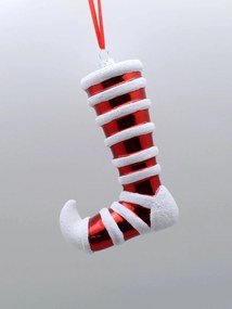 Fehér-piros karácsonyfadísz zokni 14cm