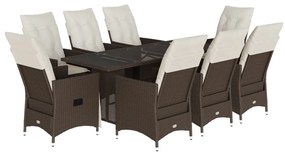 9 részes barna polyrattan kerti étkezőgarnitúra párnákkal