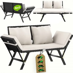 Casaria® Kerti rattan pad 176x56x81 cm - fekete