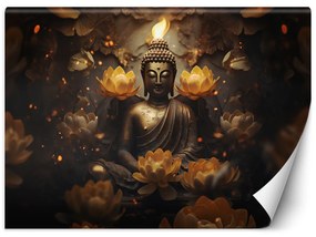 Gario Fotótapéta Arany Buddha és lótuszvirág Anyag: Vlies, Méret: 200 x 140 cm