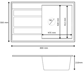 SINK Quality Mosogató minőségi Ferrum New 8010, 1 kamrás gránit mosogató 800x500x210 mm + grafit szifon, fekete foltos, SKQ-FER.8010.BP.XB