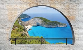 Fotótapéta Erkély Tengerpart Tégla Kék Türkiz Zöld 200x140 +ragasztó