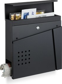 Postaláda újságtartó rekesszel 37 x 37 x 11 cm Fekete Relaxdays
