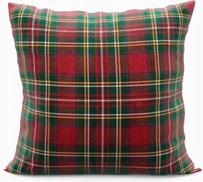 Piros díszpárnahuzat skót karácsonyi kockás motívummal