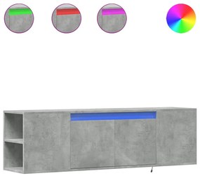 betonszürke falra szerelhető TV-szekrény LED-del 135x31x39,5 cm