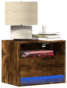 2 db sonoma tölgy színű fali éjjeliszekrény LED-világítással