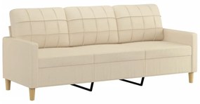 vidaXL 3 személyes krémszínű szövet kanapé díszpárnákkal 180 cm
