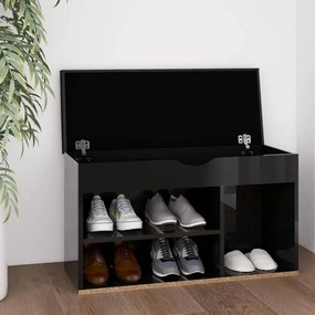 Magasfényű fekete cipőtároló pad párnával 80 x 30 x 47 cm