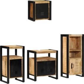 vidaXL Fürdőszoba bútor szett 4 pcs Barna és fekete Tömör Mangófát
