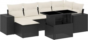vidaXL 7 részes fekete polyrattan kerti ülőgarnitúra párnával
