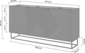 Asha fiókos komód, 167 cm, fém talapzattal - Artisan / matt fekete