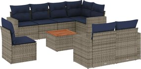 vidaXL 9 részes szürke polyrattan kerti ülőgarnitúra párnával