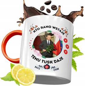 Donald Tusk Narancssárga Bögre Ajándék, fényképes nyomattal