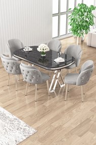 Zae étkezőgarnitúra, fekete márvány-króm, 168 cm – TR240CHR3098