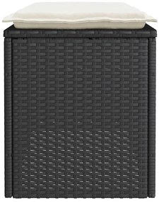 Fekete polyrattan kerti pad párnával 110x40x44 cm