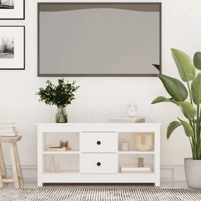 Fehér tömör fenyőfa tv-szekrény 103 x 36,5 x 52 cm