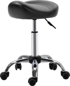 HOMCOM Görgős Állítható Munka Stool Kerekeken Forgó Szalon Stool Masszázshoz Műbőr Fekete 48 x 48 x 54-69 cm | Aosom