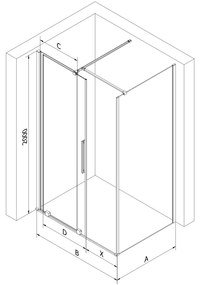 Mexen Velar, zuhanykabin tolóajtóval 120 x 70 cm, 8mm szürke üveg, arany fényes, 871-120-070-41-50