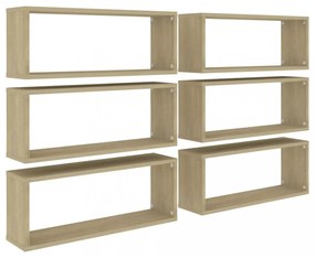 6 db sonoma tölgy szerelt fa négyszögű fali polc 60x15x23cm