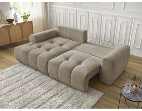 Bézs zsenília kinyitható-tárolóhelyes sarokkanapé (bal oldali-heverő résszel) Roxelane – Bobochic Paris