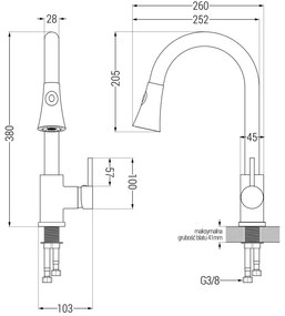 Mexen Cesar, 1 kamrás gránit mosogató 775x470x190 mm és Elia mosogató csaptelep, fekete, 6514-77-670101-50