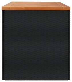 fekete polyrattan és akácfa kerti tárolóláda 220 x 50 x 54 cm