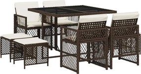 vidaXL 9 részes barna polyrattan kerti étkezőgarnitúra párnákkal