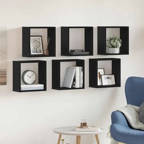 6 db fekete tölgyszínű szerelt fa fali kockapolc 30x15x30 cm