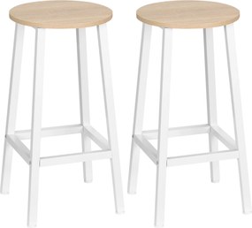 HOMCOM 2 db 65 cm Magas Konyhai Bárszék Acél Lábakkal és Lábpihenővel Nappali Étkezőbe Terhelhetőség 75 kg Természetes Fa és Fehér | Aosom