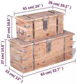 Kétrészes, tömör akácfa tárolóláda készlet