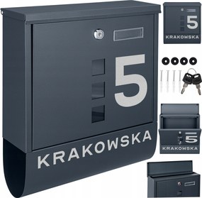 Postaláda Újságtartó Cső Antracit Felirat Cím