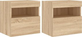 vidaXL 2 db sonoma tölgy színű fali TV-szekrény LED-del 40x30x40 cm