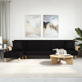 fekete L-alakú bársony kanapéágy 279x140x70 cm