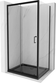 Mexen Apia zuhanykabin tolóajtóval 130 (ajtó) x 100 (fal) cm, 5mm átlátszó üveg, fekete profil + fekete zuhanytálca fekete szifonnal, 840-130-100-70-…