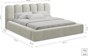 Krémszínű kárpitozott ágyneműtartós franciaágy ágyráccsal 160x200 cm Mano – Makamii