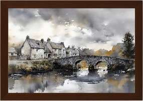 Poszter Keret Fa Tájkép Anglia Város Házak Folyó Híd 60x40