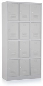 Fém szekrény - 12 doboz, 90 x 40 x 185 cm, hengerzár, szürke - ral 7035