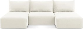 Krémszínű bársony kinyitható-tárolóhelyes (U alakú) sarokkanapé Kalena – Makamii