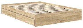 vidaXL Tárolós Ágy fejtámlával Sonoma tölgy 140 x 190 cm Faanyag