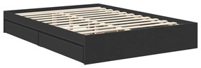 vidaXL Tárolós Ágy fejtámlával fiókkal Fekete 140 x 190 cm Faanyag