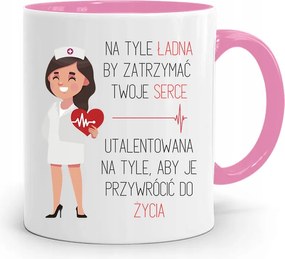 Rózsaszín Bögre Ápolónőnek Hátul Csinos, fényképes nyomattal