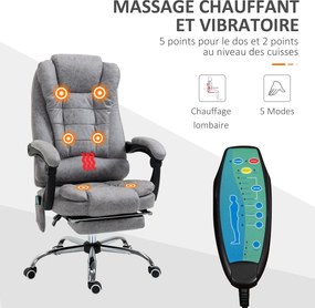Vinsetto Masszázs Fűtéses Irodai Szék Ergonomikus Magasságállító Dönthető Háttámlával Mikroszálas Szövet Szürke | Aosom