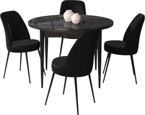 Tor étkezőgarnitúra, fekete márvány-fekete, 90 cm