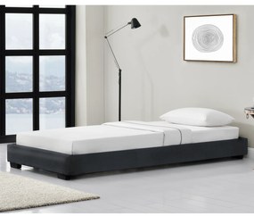 [corium] Kárpitozott ágy műbőr ágy ágykeret ágyráccsal 90x200 cm fekete