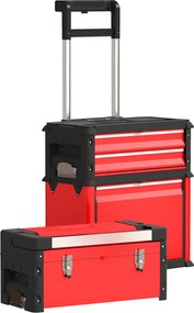 HOMCOM Szerszámtartó Kocsi Tokkal, Üres Szerszámos Trolley 3 Modularis Egységgel, Görgős Kocsi Szerszámok Tárolására, Szerszámdo BOx Fogantyúval, Acél