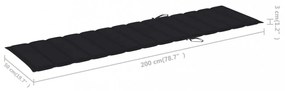 fekete oxford szövet napozóágy párna 200 x 50 x 3 cm